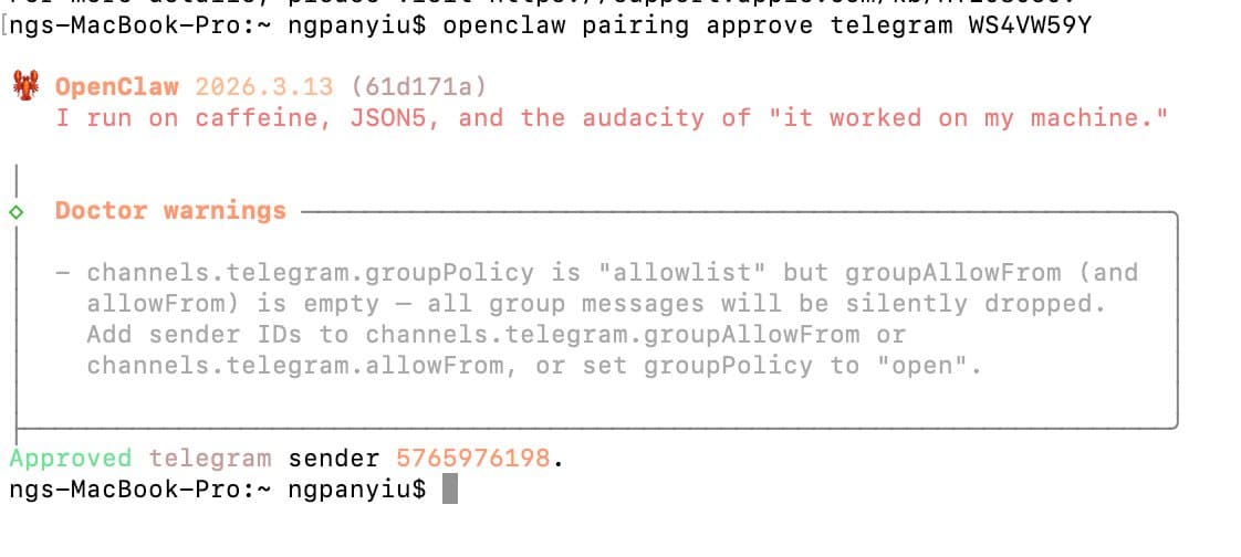 Terminal pairing approve 截圖